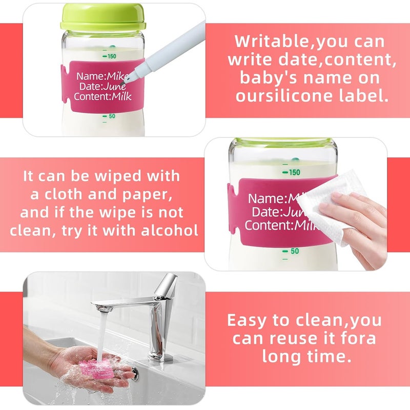 Notoke 6PCS Bottle Labels Daycare Reusable, Waterproof Silicone Baby Bottle Labels for Daycare,Write and Reuse Sippy Cup Bands Baby Bottle Labels with Marker(6 Color) - Image 3